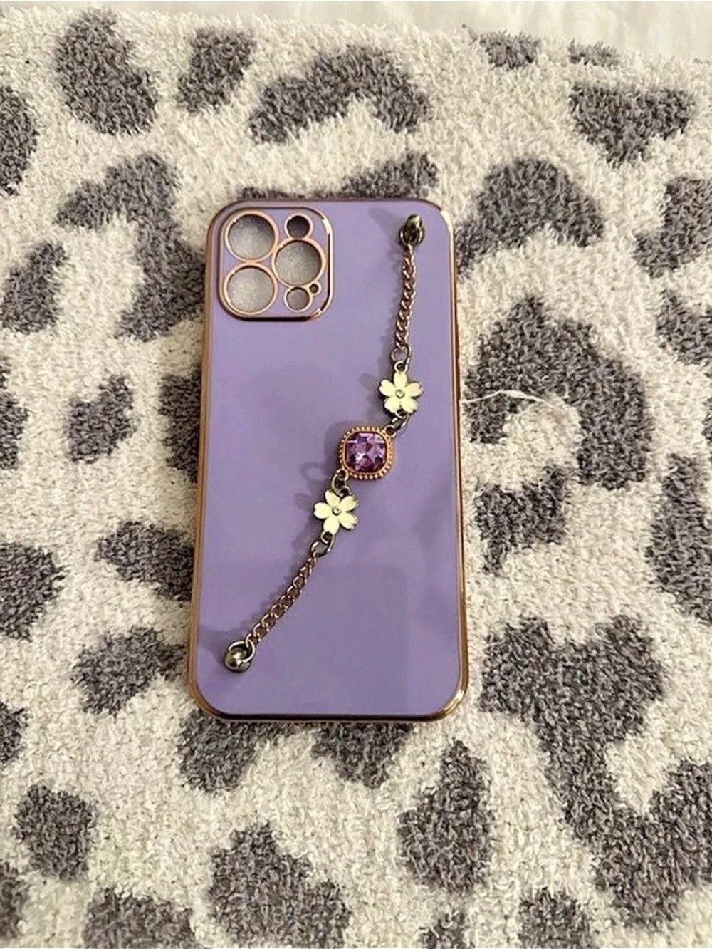 Purple Phone Case with Floral Chain